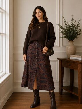INSPR Women’s Detailed Midi Brown Skirt